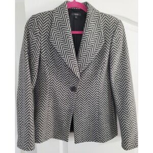 Zanella Women's Black White Wool One Button Blazer Size 8 Made In Italy‎
